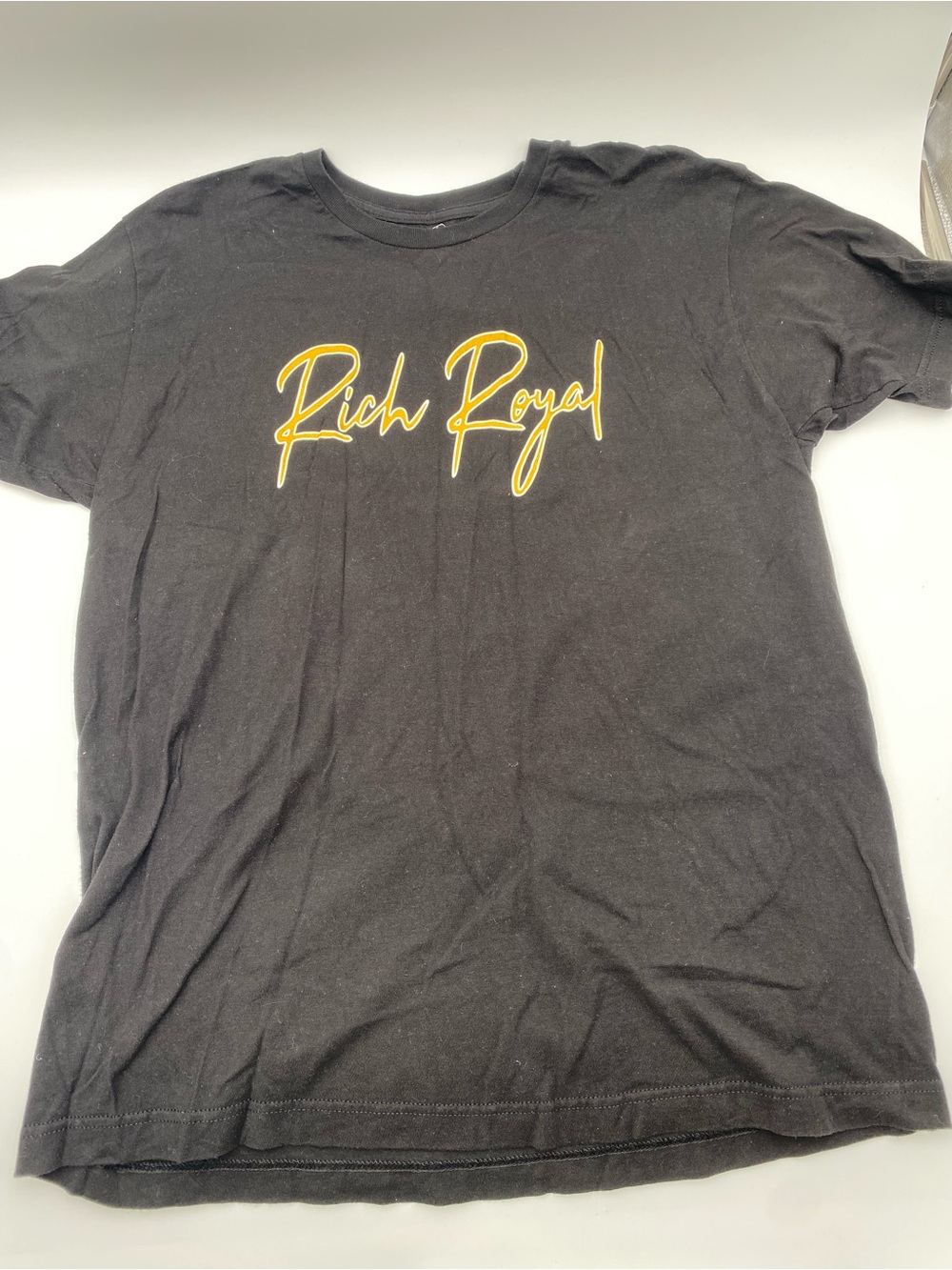 Rich Royal Men’s Black Short Sleeve Tee with Gold Script